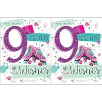 Piccadilly Greetings Group Ltd Girl Age 9 Sending You 9th Birthday Wishes Card - Roller Skates, 18.7 x 14.3 x 0.3 cm; 20 Grams,Pink
