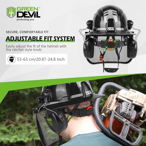 GREEN DEVIL Industrial Chainsaw Helmet with Face Shield Built in Visor and Ear Muffs 4 in 1 System ANSI Z89.1 Safety Hard Hat Adjustable Headgear Ideal for Forestry and Arborist Work Full Brim Style by GREEN DEVIL - Image 6