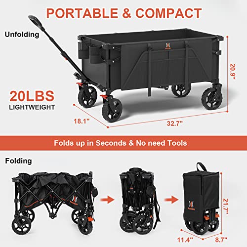 Navatiee Collapsible Folding Wagon, Heavy Duty Utility Beach Wagon Cart With Side Pocket And Brakes, Large Capacity Foldable Grocery Wagon For Garden Sports Outdoor Use, S1 #TOP5