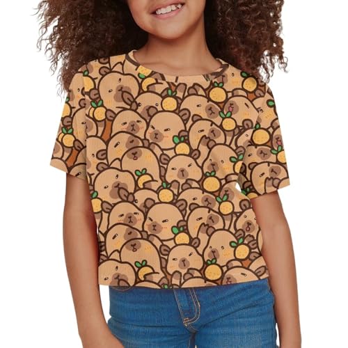 Image of Girls Crop Tees Crew Neck Casual Short Sleeve T Shirts Kids Loose Soft Comfortable Tees Blouses Shirt for Little Girl