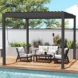 GREENVINES Louvered-Pergola | 10’ x 10’ | Patio Pergolas with Adjustable Roof | Hidden Drainage System | Outdoor Gazebo | Aluminum Frame | Hardtop | for Deck Garden Backyard | Black