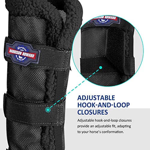 Image of Harrison Howard Horse Fly Boots Summer Protection with Fleece Trim to Eliminate Rubbing Comfortable and Ventilating Mesh Leg Guards Sold in Pair Classic Black M