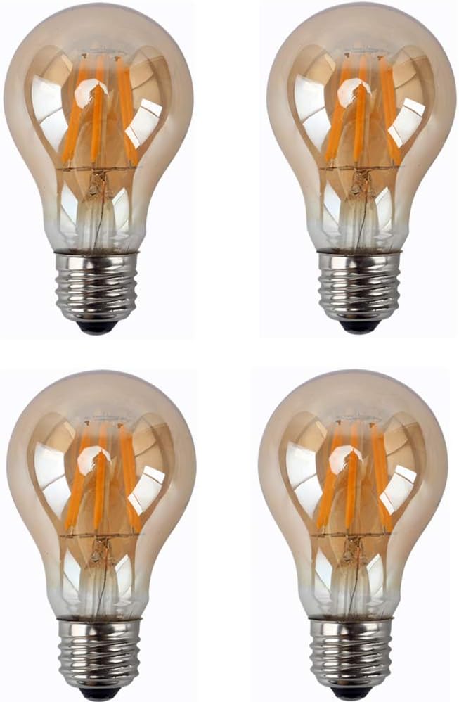 A19 8W LED Dimmable Filament Light Bulb A60/A19 Vintage Edison LED Light,E27/E26 Medium Base,Dimmable,110V,Warm White 2300K,Amber Glass Cover,60W Incandescent Replacement,Pack of 4