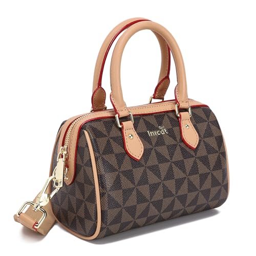 INICAT Barrel Bag for Women Top Handle Satchel Shoulder Boston Bags Crossbody Purse Handbag with Detachable Long Strap