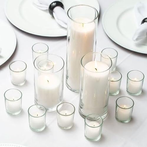 Set of 3 Glass Eastland Cylinder Vases and 3 Richland White Pillar Candles 3"