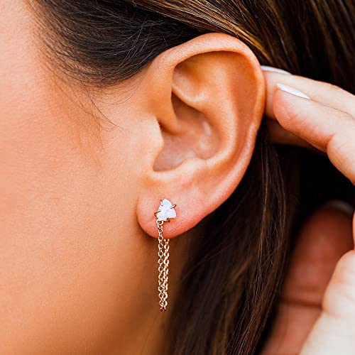 Pura Vida Rose Gold-Plated Raw Gem Chain Wrap Earrings - Brass Base, Sterling Silver Posts - 1 Pair2