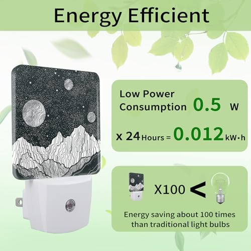 Image of Night Sky Mountains Night Light, Moon Night Light Plug into Wall with Dusk to Dawn Sensor, LED Lamp Energy Saving Lights for Men Women Boys Girls,Lamp for Bedroom Bathroom Hallway