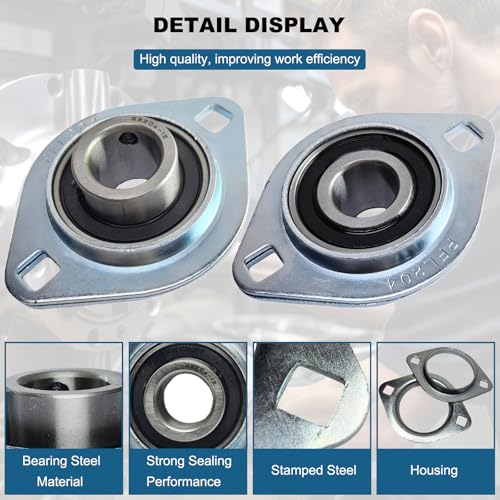 Image of 2 Pack SBPFL204-12 Pillow Block Bearings 3 /4 inch Bore Bearing Units Steel Flange Mounted Bearing Housing Pressed Steel Flange Bearing (SBPFL204)