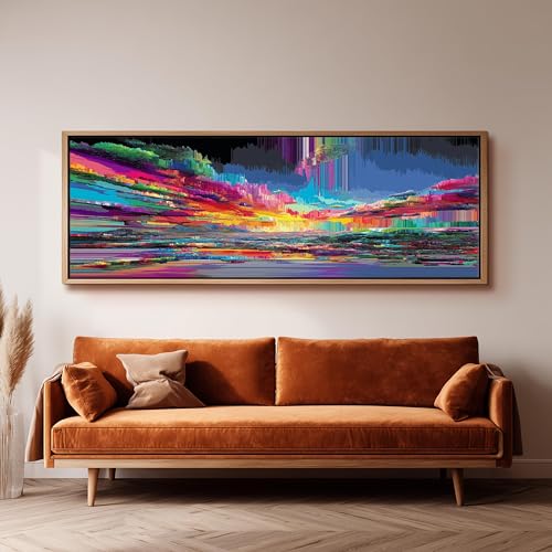 Toile abstraite glitch grand format pour salon moderne chic