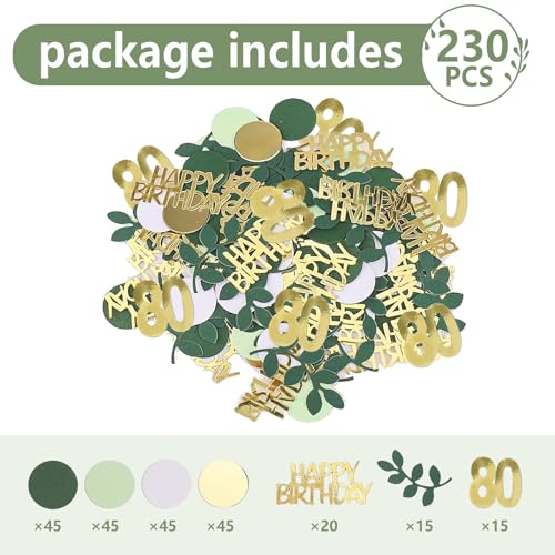 Image of Sage Green 80th Happy Birthday Confetti, 80th Birthday Table Decorations Scatter Green Gold Foil Cake Confetti Decorations for 80 Bday Women Men Party Decor 230 Pcs