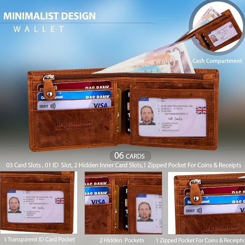 Mens Essentials Wallet RFID Safe Contactless Security Card Protection Distressed Hunter Leather Billfold Purse 11502