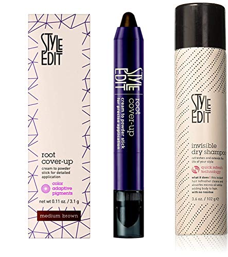 Style Edit Root Cover Up Stick Medium Brown And Invisible Dry Shampoo, to Cover Up Roots and Grays And Refresh Your Hair.