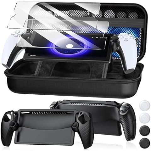 8 in 1 Accessoris Kit Compatible with Playstation Portal, Hard EVA Carry Case for Ps Portal, Soft Silicone Protective Cover, 2 HD Pack Screen Protector with 4 Thumb Grip for Ps Portal Case Cover