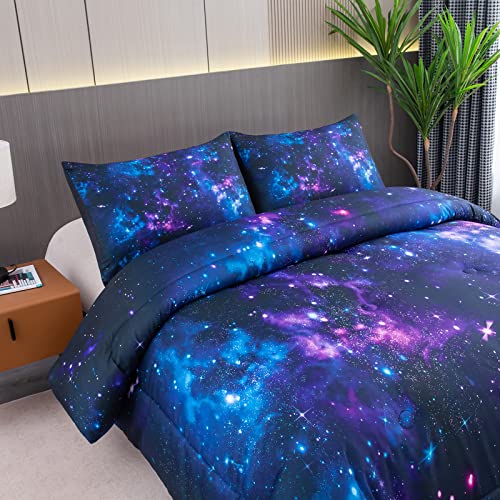 Ninenine Purple Galaxy Space Bedding Sets Twin Size For Teen Women, Girls Blue Purple Comforter Set Printed With 1 Comforter 1Pillowcase #TOP2