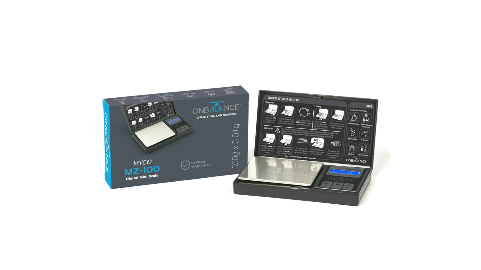 VDUK On Balance Myco MZ-100/200 Digital Mini Scale, 100g x 0.01g Precision, LCD Backlit Display, Portable Design for Kitchen, Jewelry, Travel (MZ-100)
