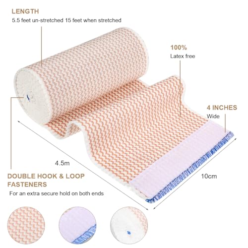 4 Stück Premium Elastische Bandage 10cm Kompressionsbinde Elastikbandage Bandage Sportbandage Stützbandage Sportbinde Sportzubehör