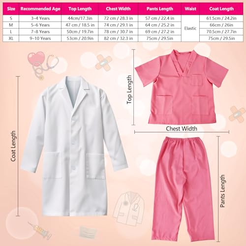 UNGLINGA Doctor Costume for Girls - Kids Scrubs with Lab Coat Stethoscope, Doctor Dress Up for Halloween Career Day Role Play (M (5–6Y)) - Image 3