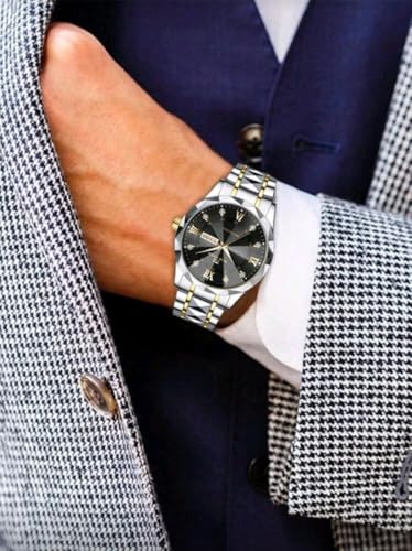 Men's Casual Business Quartz Watch With Calendar, Stainless Steel Strap (Black)