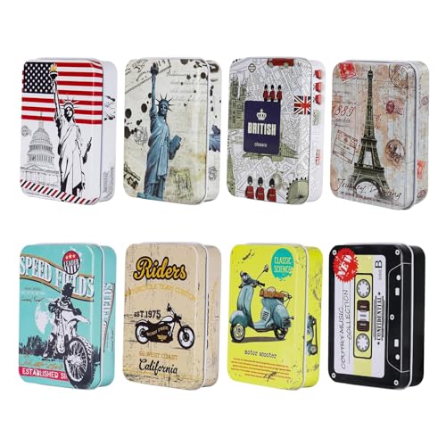 8 Piezas Caja de Hojalata con Bisagra Mini Caja Lata Hierro Mini Caja de Hojalata Portátil con Tapa Caja De Metal Rectangular Colorido para Galletas Dulces Té Joyas Pequeños Artículos 9 x 6,5 x 2,5cm