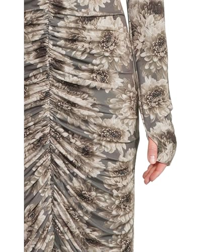 Norma Kamali Women's Long Sleeve V Neck Shirred Front Dress to Knee4