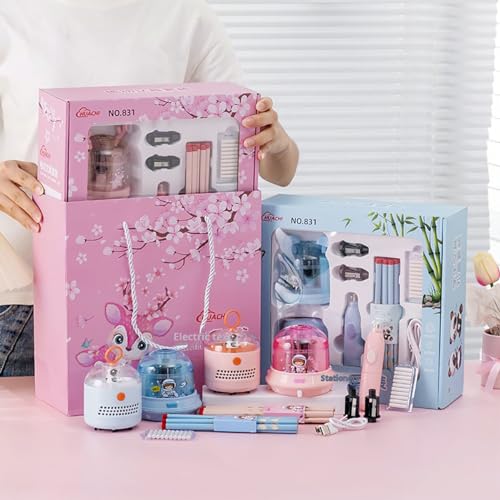 Image of Magicwand Battery Operated Pencil Sharpener,Electric Eraser,Vacuum Cleaner Stationery Set with 10 Eraser Refills for Kids,Adults for Home Office School【3 Yrs & Up】【Cute Bear Blue】