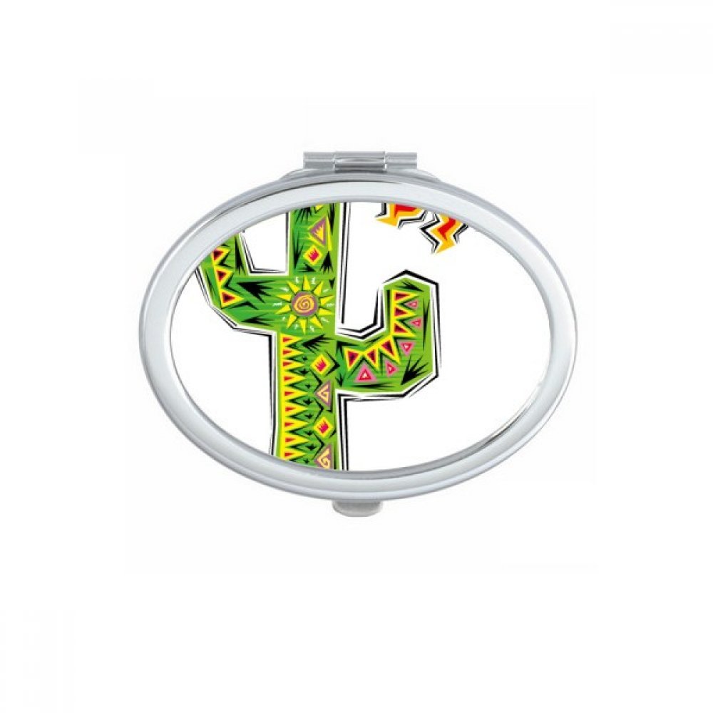 Miroir compact ovale cactus Mexique vert peint à la main pour maquillage de poche
