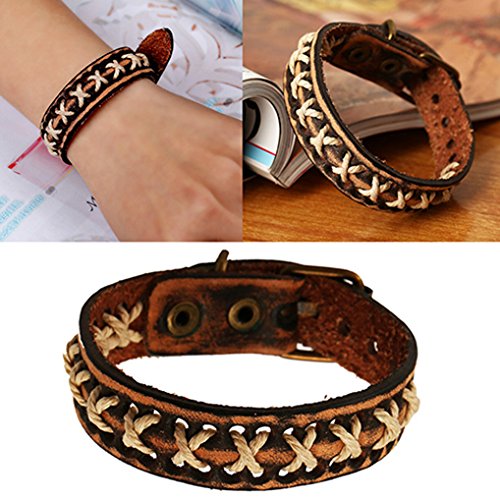 Polytree Unisex Knitted Leather Rope Buckle Bracelet Antique Punk Wristband Cuff Bangle #TOP5