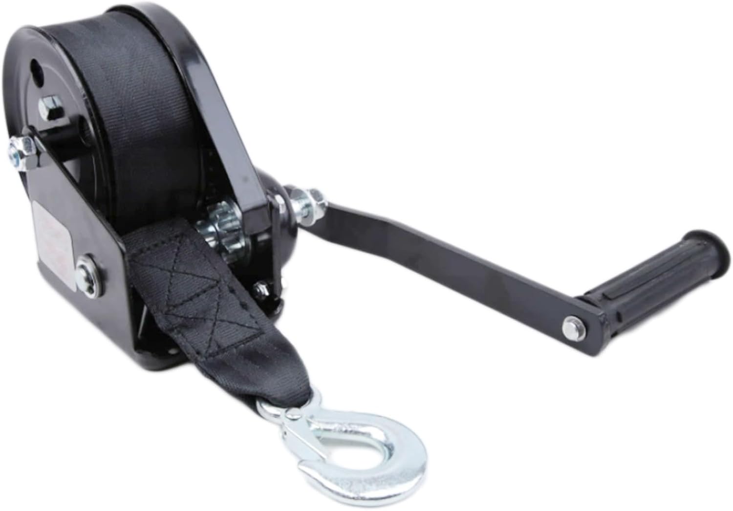 1200 LB Manual Winch with Hook & 32ft Strap - Heavy-Duty Self-Locking Lifting Device for Towing, Lifting, Hoisting - Perfect for Garage, Boat, and Outdoor Use (Black)