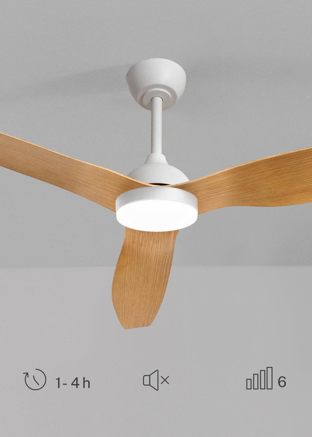 CREATE / WIND BALANCE/Ventilatore da soffitto con luce bianco effetto legno chiaro con telecomando / 40W, Silenzioso, Ø132 cm, funzione estate-inverno, luce LED 3 temperature