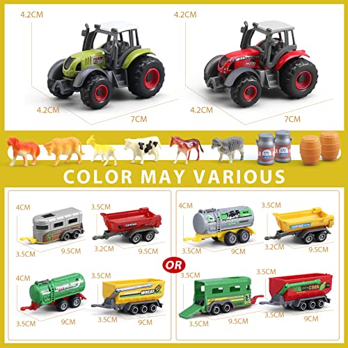 Oriate Toy Barn Farm House With Tiny Farm Animals, Included 2 Tractors & 4 Trailer - Farm Barn Toys Playset For Kid 3-8 Children Birthday Toy #TOP5