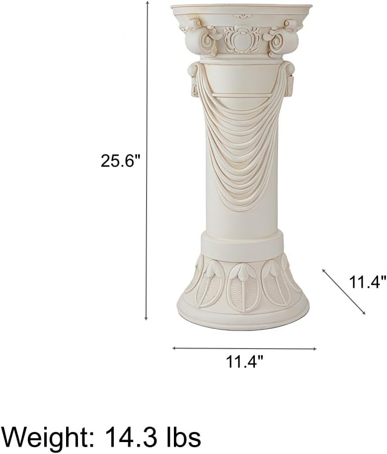 Decorative Roman Column Pedestal, Crafted from Magnesium Oxide, Classical Garden Pillar, Indoor Outdoor Decor (White)(H)