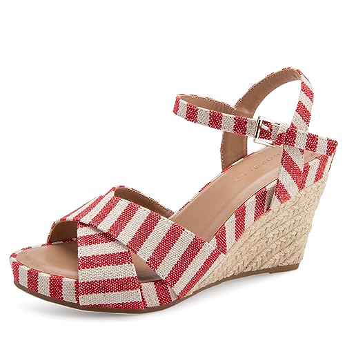 Aerosoles PASTEL Wedge Sandal, Red Stripe, 9.5M