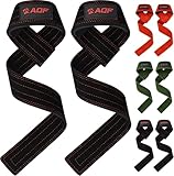 AQF Premium 100% Suede Leather Weight Lifting Straps - Handmade, Neoprene Padded Heavy Duty Gym Lasso Lifting Straps for Deadlifts, Rows, Pull-Ups Extra Long (Black)