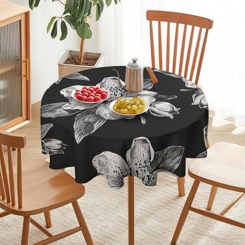 Nappe ronde fleurie imperméable pour table de terrasse et fête