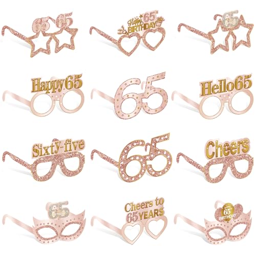 Guiruiy 24PCS 65th Birthday Decorations Paper Eyeglasses Prop for Women