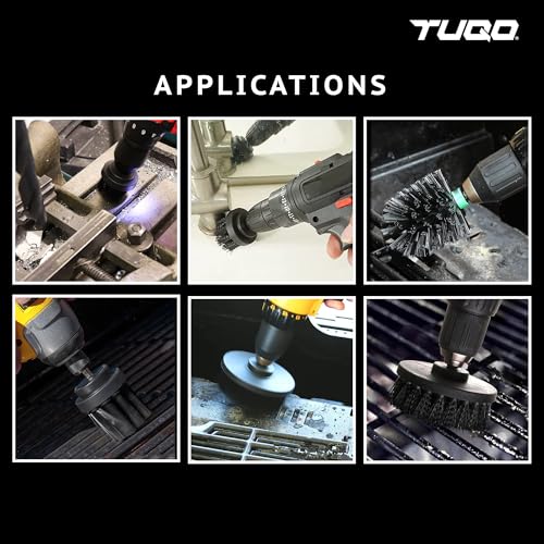 Image of TUQO SB20B Drill Brush Attachment Set - Power Scrubber Brush Cleaning Kit - for Industrial Use,Grill, Paint Removal, Furnace, Oven and More | Hard Bristle| Hex Shank Fits Most Drills | Black