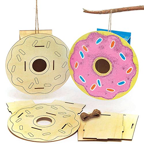Baker Ross FC793 Donut Vogelhaus Holz Bastelset - 2er Pack, Nistkästen für Vögel zum Bemalen und Basteln für Kinder Set