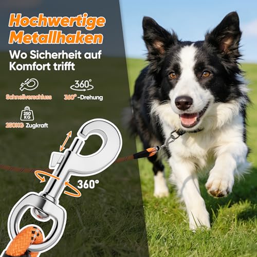 Aystkniet Schleppleine für Hunde, 5M 10M 15M 20M 30M Lange schleppleine mit 2 Wirbelhaken, Trainingsleine für Kleine Mittlere und Große Hunde, Starke Hundeleine Laufleine für Große Hunde bis 150kg