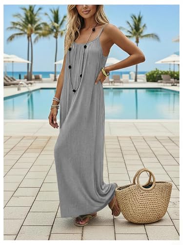 Image of SHENHE Women's Open Back Spaghetti Strap Beach Maxi Dress Loose Flowy Vacation Sundress