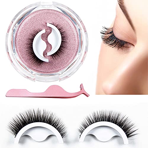 DAGEDA 2 Pairs Self-Adhesive Eyelashes, Reusable False Eyelashes with Tweezers No Need Glue, Natural Waterproof Comfortable Fake lashes Long Thick for Extend Makeup Eyelashes（Natural）