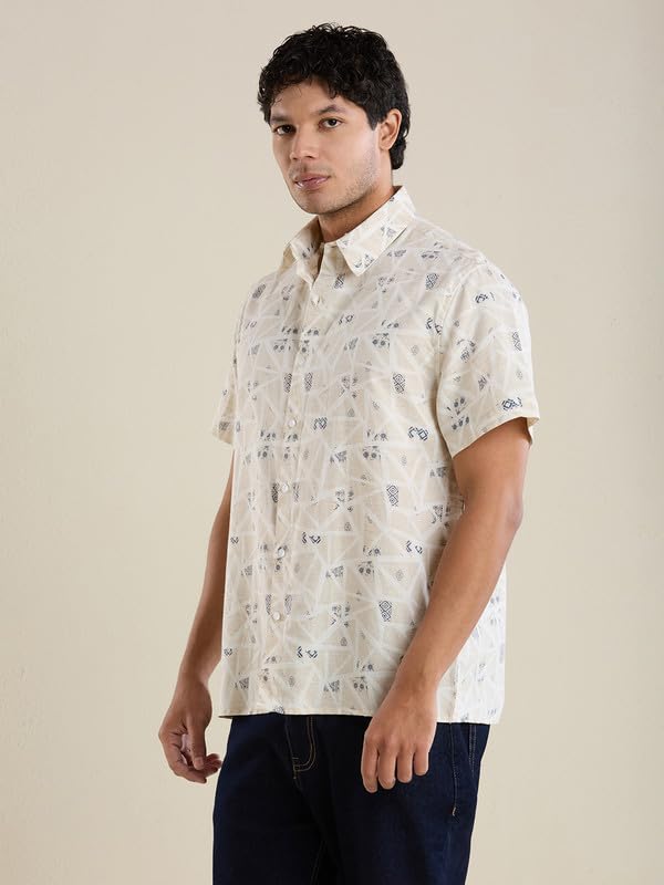 Image of MARK & ALBERT Men's Half Sleeve Linen Slim Fit Shirt