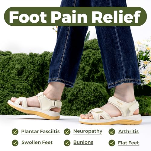 Image of FitVille Women's Orthopedic Wide Sandals Strappy Arch Support Flat Sandals for Plantar Fasciitis & Swollen Feet | Adjustable Ankle Strap