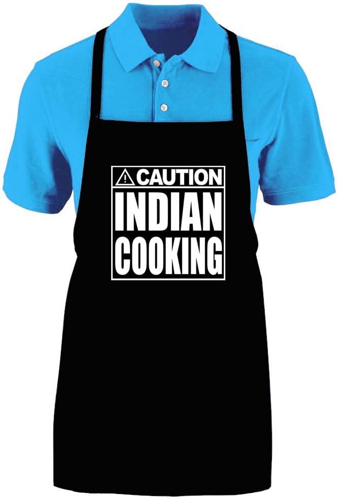 Funny "CAUTION - INDIAN COOKING" Medium Length Kitchen Unisex Apron