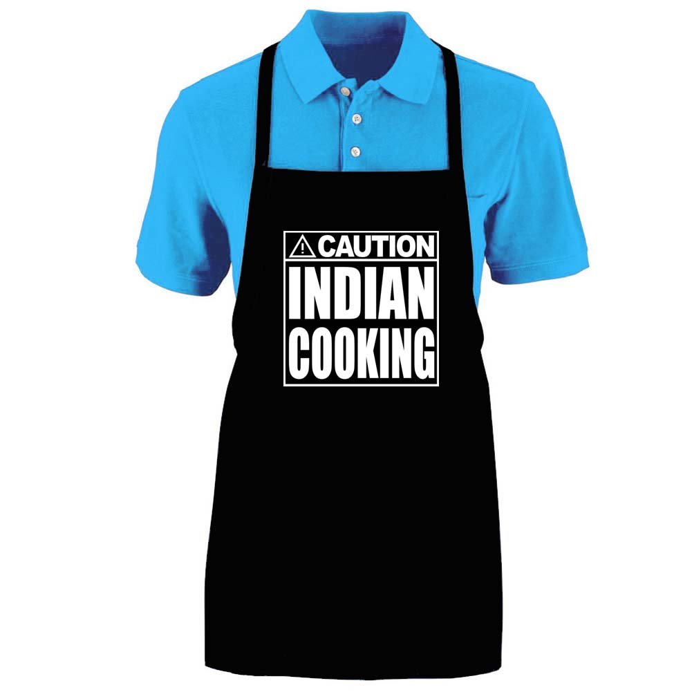 Funny "CAUTION - INDIAN COOKING" Medium Length Kitchen Unisex Apron