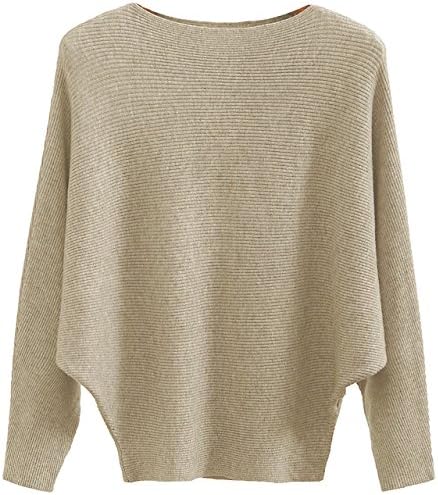 GABERLY Boat Neck Batwing Sleeves Dolman Knitted Sweaters and Pullovers Tops for Women (Tan, One Size)