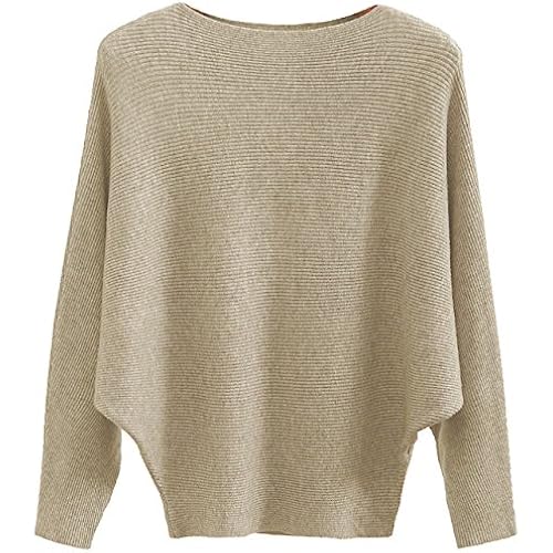 GABERLY Boat Neck Batwing Sleeves Dolman Knit Sweaters Pullovers for Women