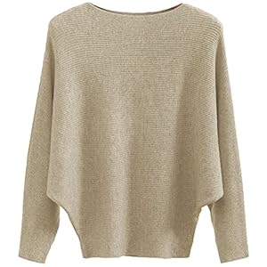GABERLY Boat Neck Batwing Sleeves Dolman Knitted Sweaters and Pullovers Tops for Women