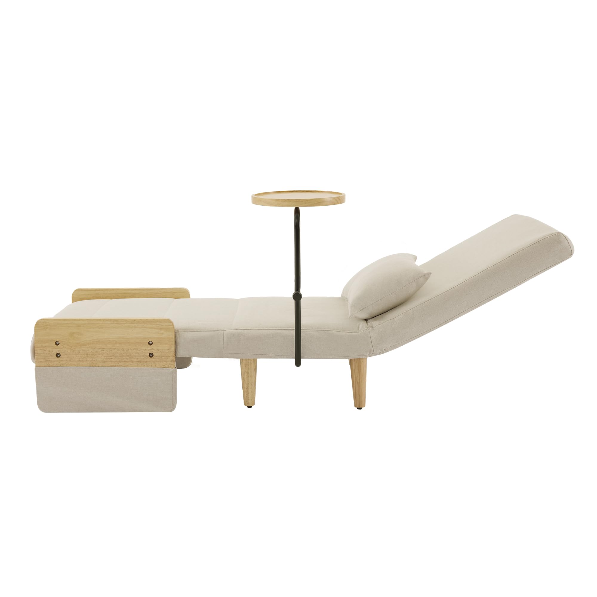 Poltrona di conversione 3 in 1 con funzione di sonno, con vassoio in legno, sedia pieghevole imbottita, seduta imbottita, poltrona lounge, letto singolo, adatta per soggiorno, camera da letto