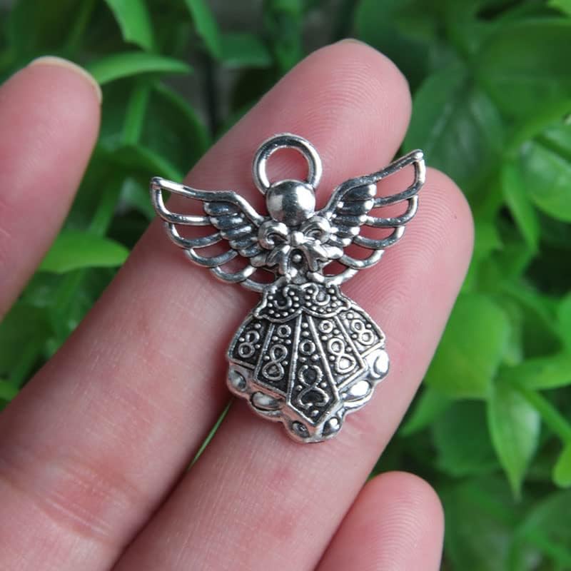 Miniatura 3 de Opexicos 100 dijes de plata antigua de 1.063 x 0.945 in con alas de ángel guardián para joyería, pulseras hechas a mano y collar