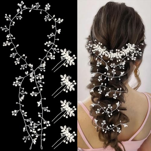 5 accesorios para el pelo de boda extralargos de estilo moderno de mediados de siglo, accesorios de horquilla de ratán para el pelo (plateado)
